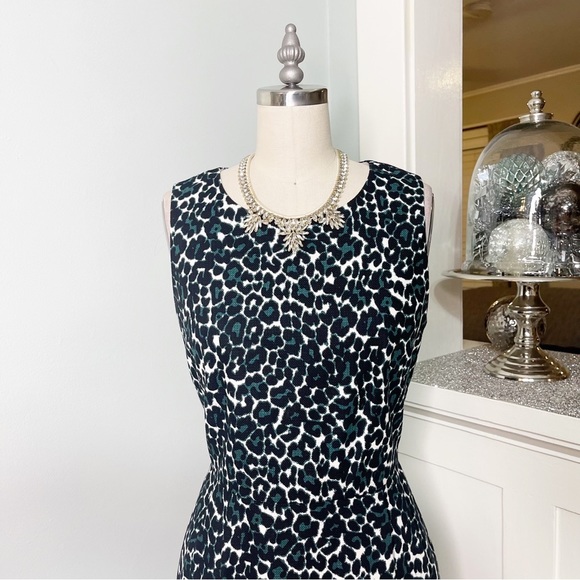 J. Crew Jacquard Cotton Sheath Dress Black Green Leopard Print 2 - Picture 4 of 11